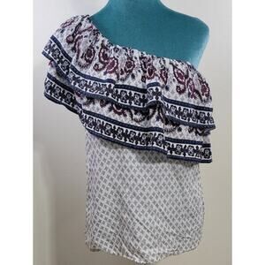 Francescas Top Womens Small Layered Ruffles Boho Cottagecore Coastal Vibes NWT